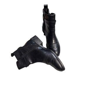 H&M Black Ankle Boots Women Size 38 Faux Leather - Zip Closure, Buckle Strap, Lo